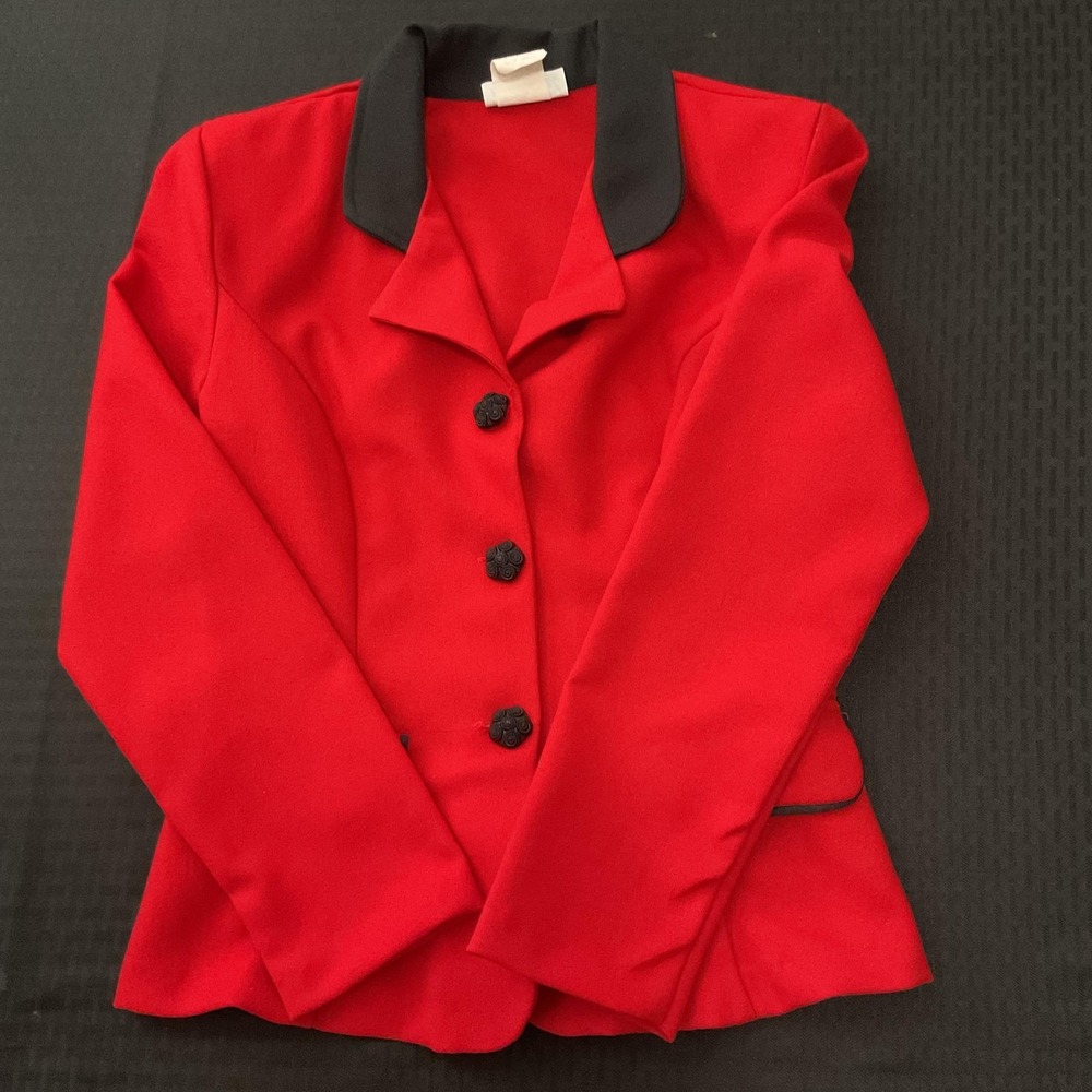Vintage Designs By Rachael Jacket Womens Small Red Crepe Blazer USA 80s 90s